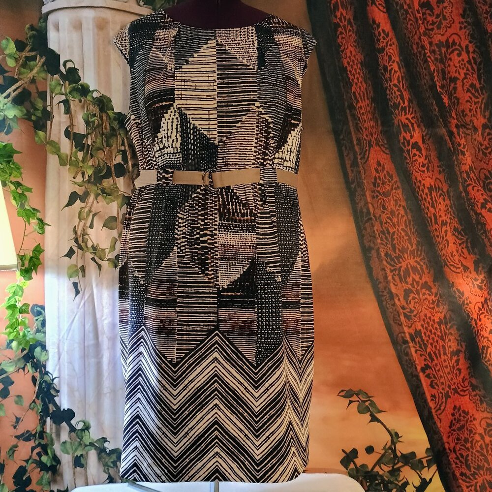 EUC: I LE New York Sze. 16W Brown & Tan Geometric Dress
